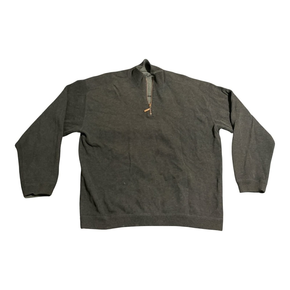 Tommy Bahama Quarter Zip Pullover Mens L Gray Cotton Blend Mock Neck Sweater